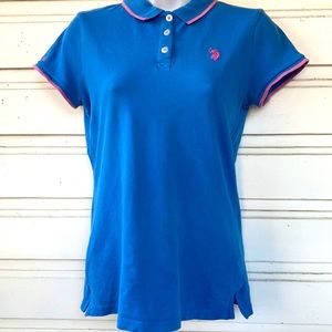 U.S. Polo Assn. women’s M baby blue & pink short sleeve polo shirt